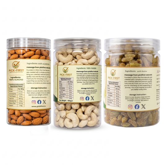 Cashew, Almond & Green Raisins Mix – 400g Each