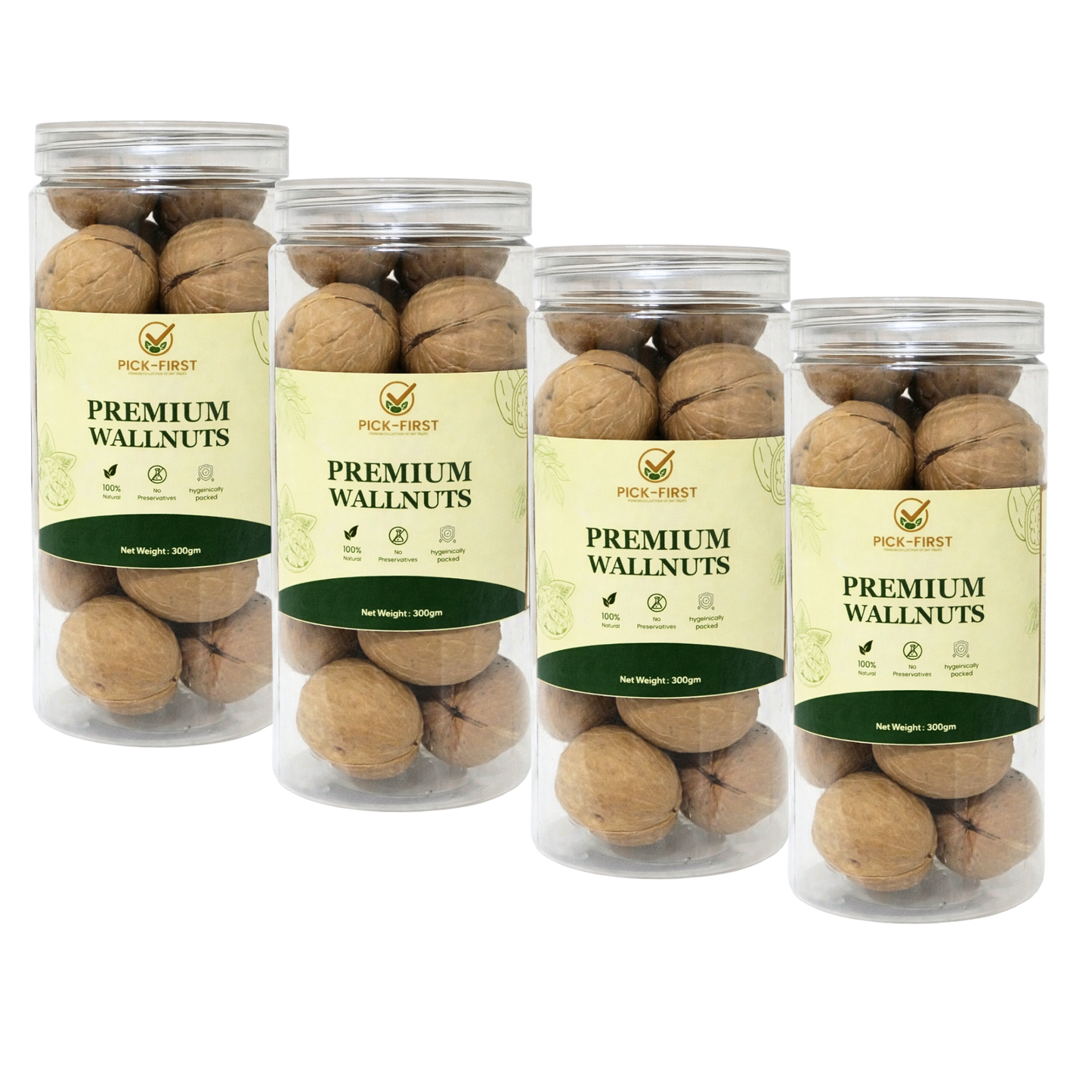 Pick First Naturals Whole Walnuts – Pack of 4 (300g Each)