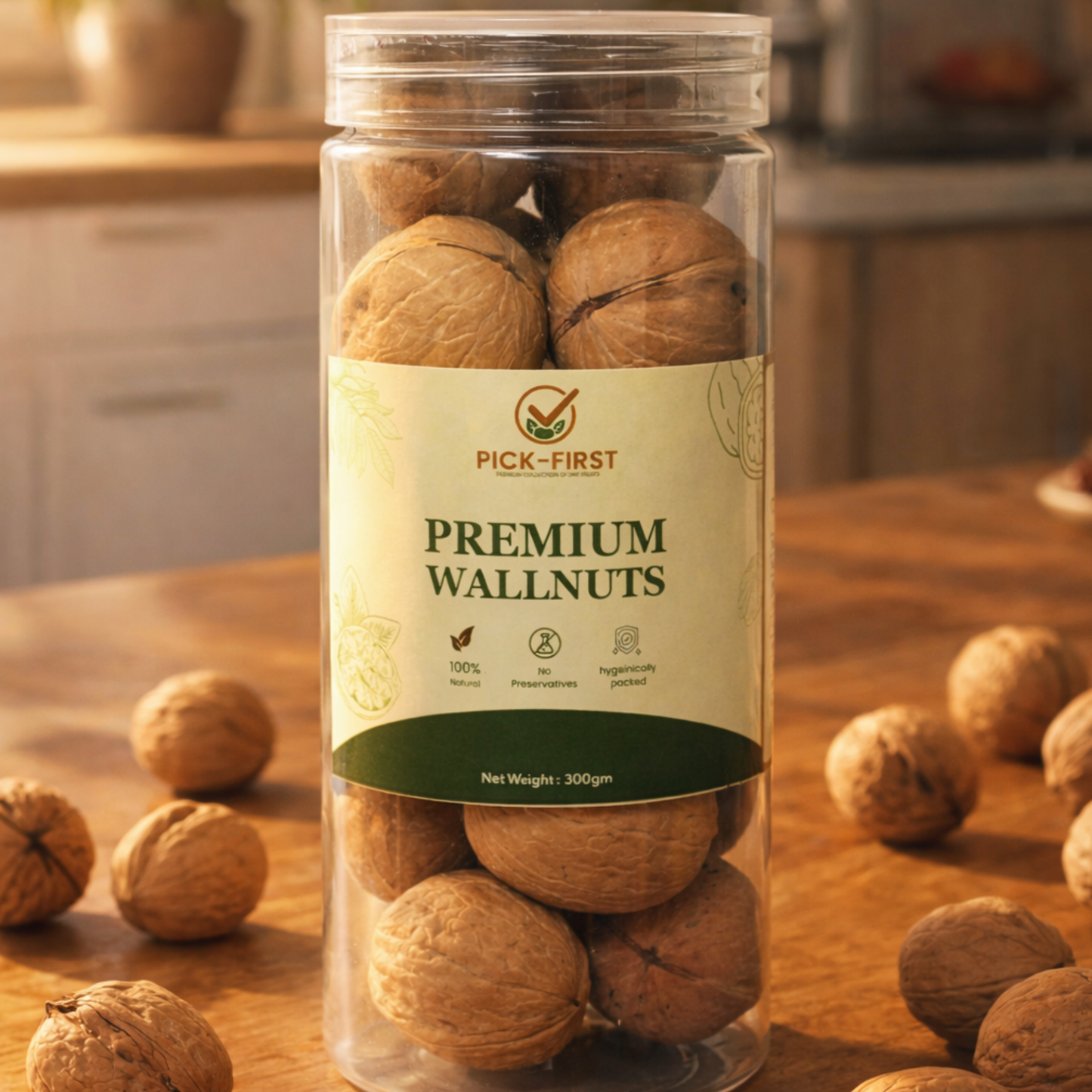 Pick First Naturals Whole Walnuts – Pack of 4 (300g Each)