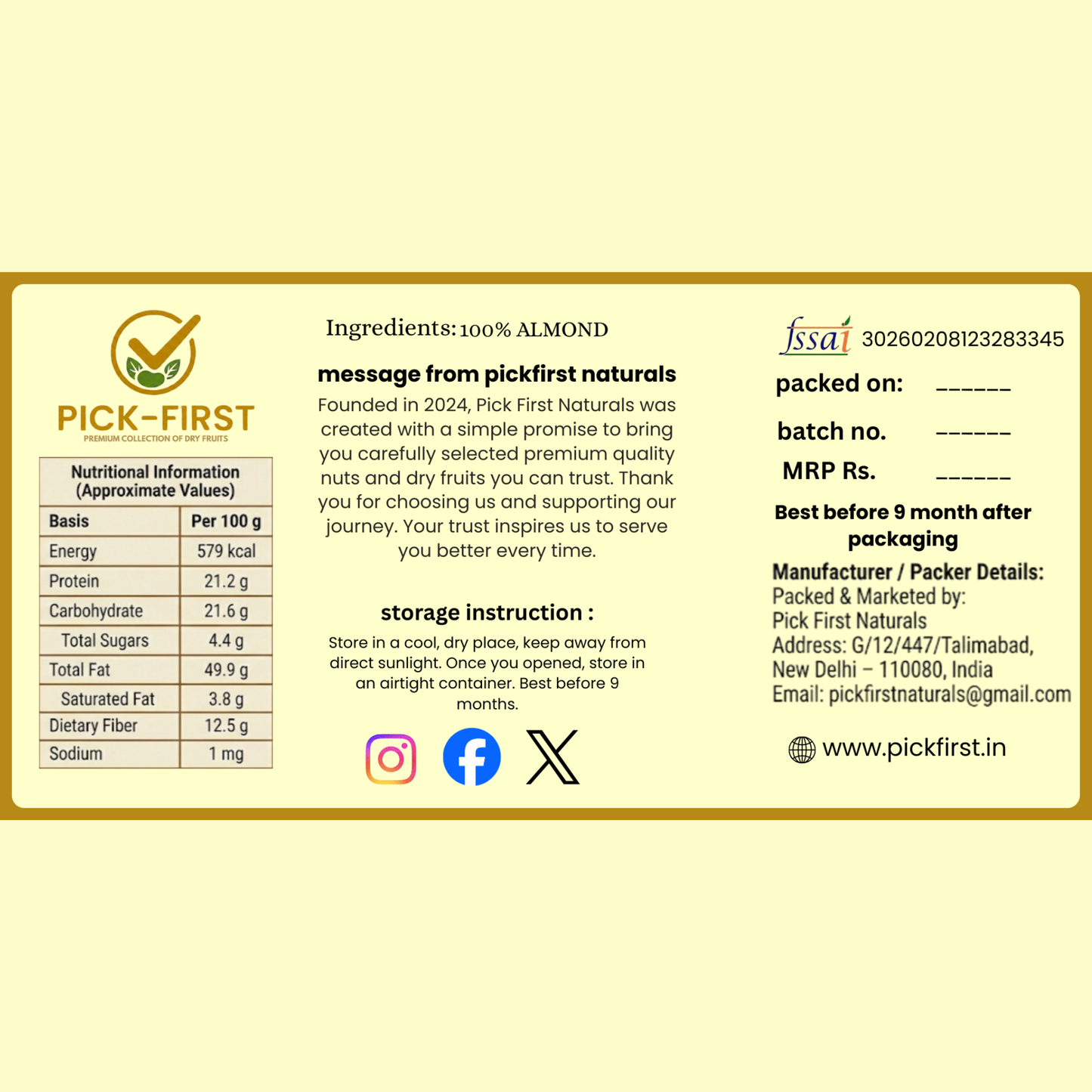 Premium Almonds 250gm