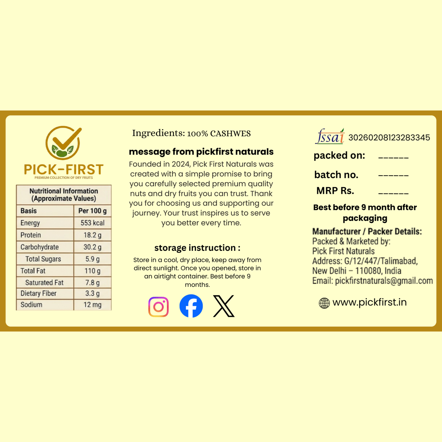 Cashew, Almond & Green Raisins Mix – 400g Each