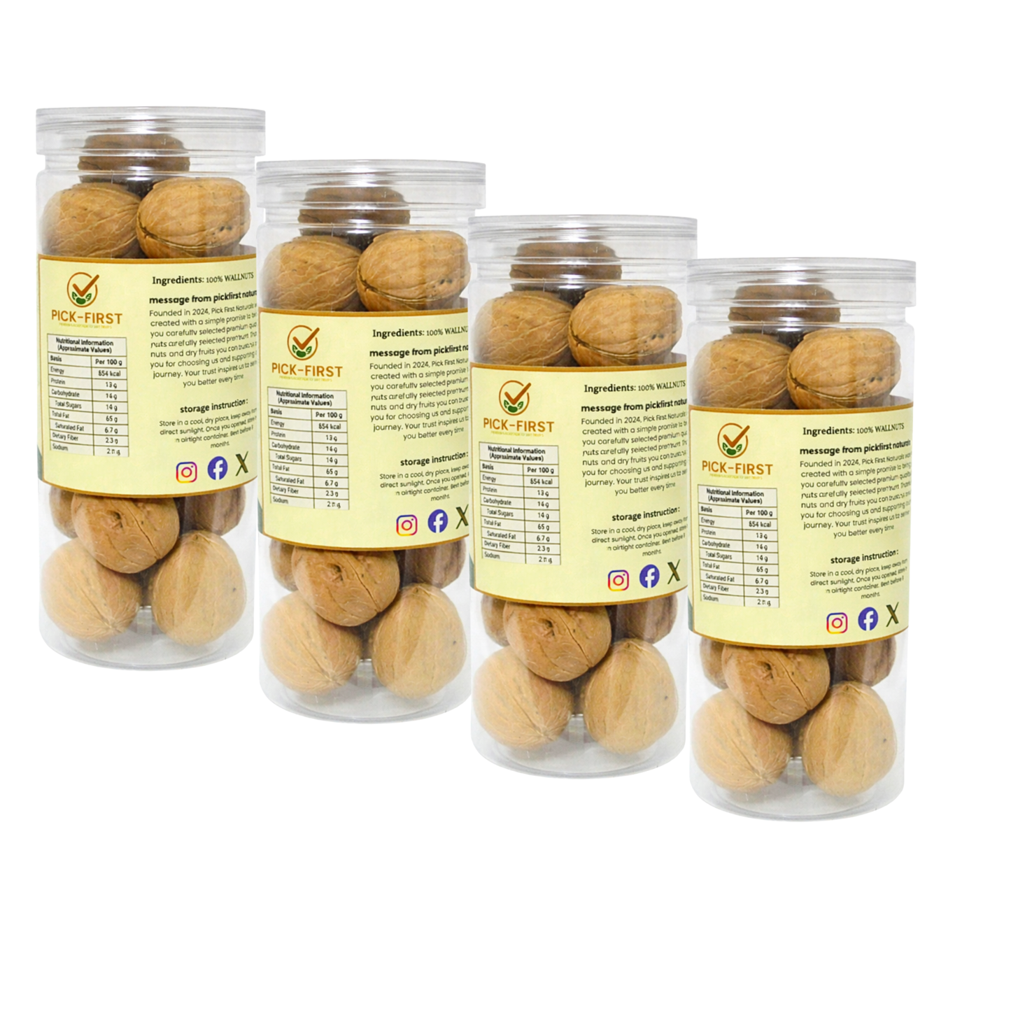 Pick First Naturals Whole Walnuts – Pack of 4 (300g Each)