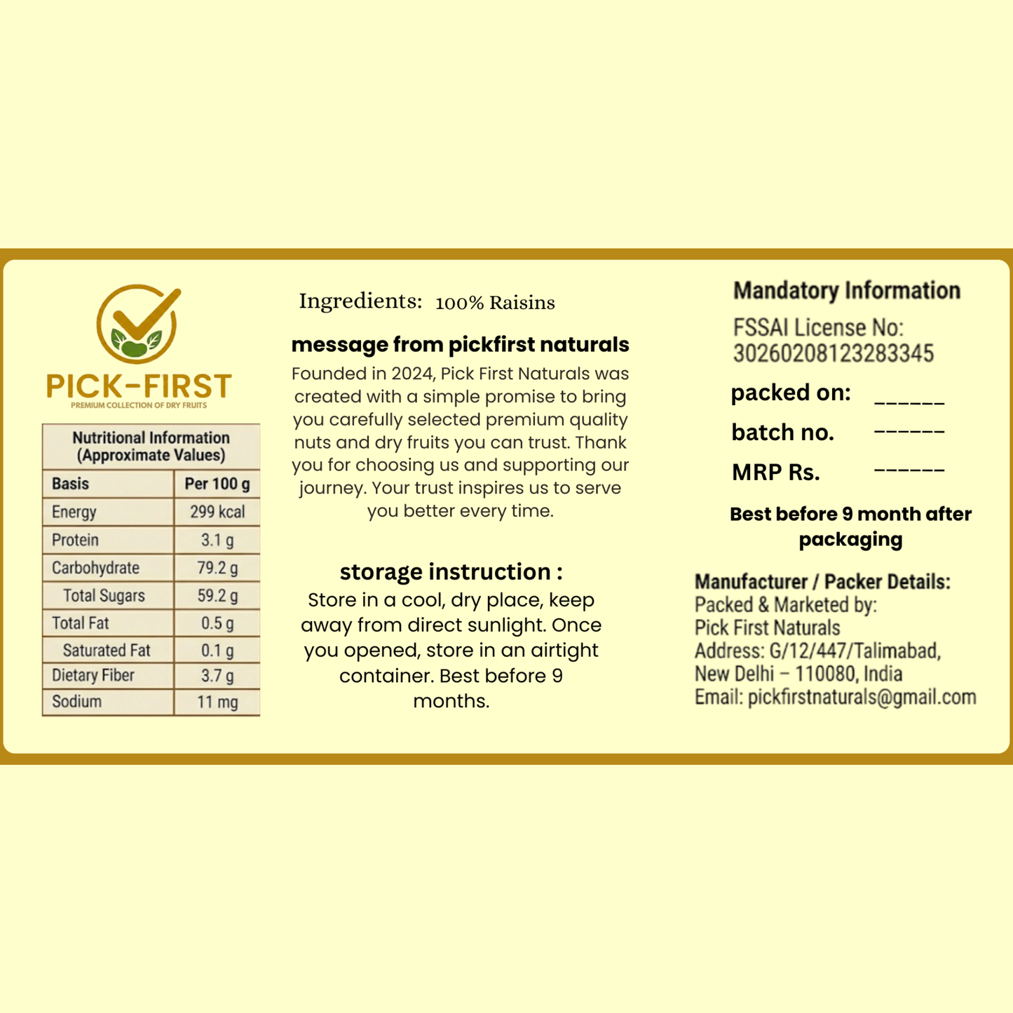 Cashew, Almond & Green Raisins Mix – 400g Each